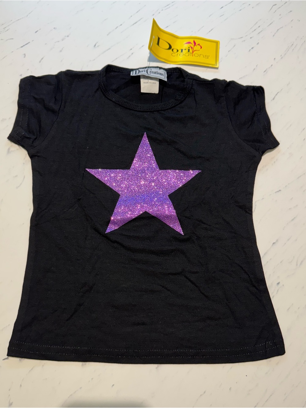 Dori Creations Girls' Black Short-Sleeve Tee with Purple Glitter Star